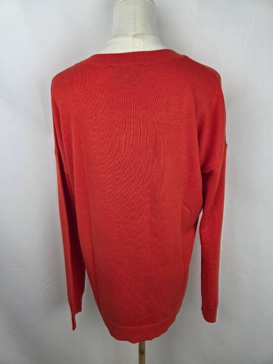 Laurie Felt Daisy Print V-Neck Orange Sweater Tunic Small Flower Power 70s Retro - Picture 5 of 12